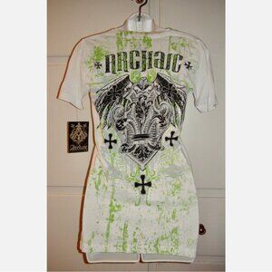Affliction Archaic White Green Black Graphic T Shirt